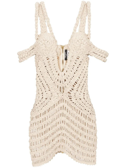 Off Shoulder Macrame Knit Dress