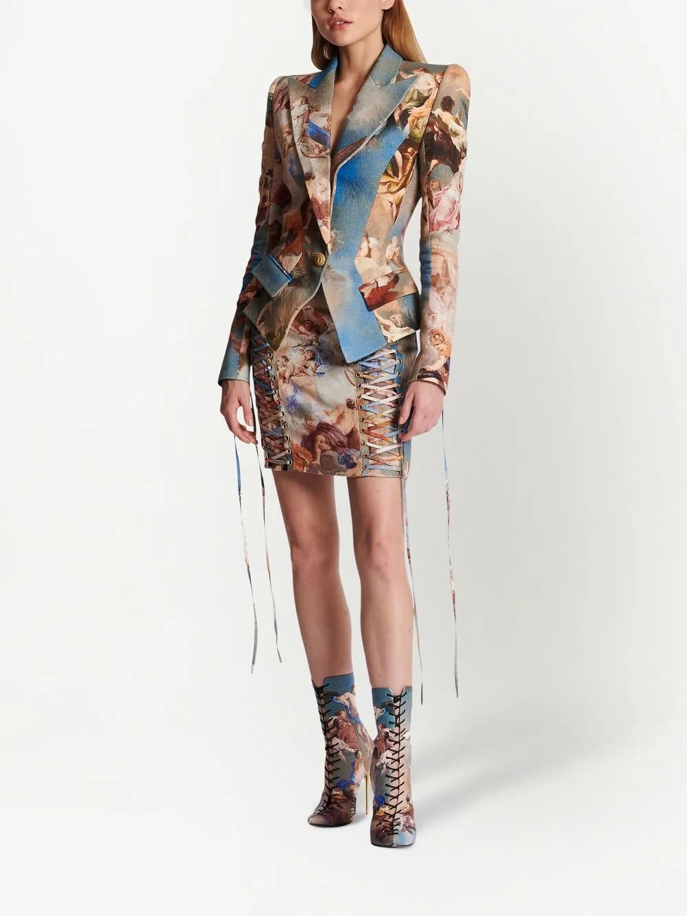 Abstract-Print Double-Breasted Blazer