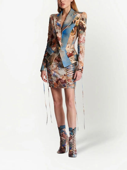Abstract-Print Double-Breasted Blazer