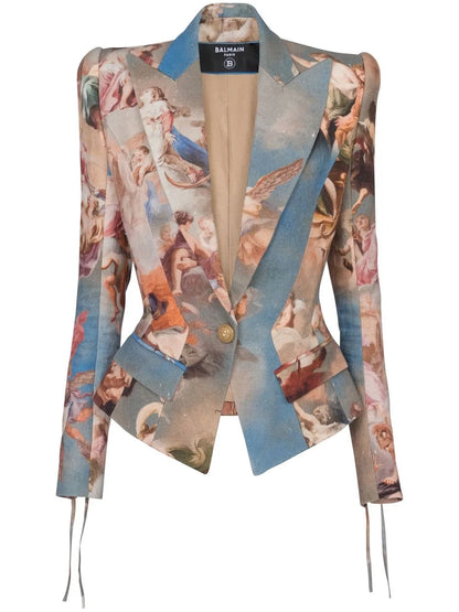 Abstract-Print Double-Breasted Blazer