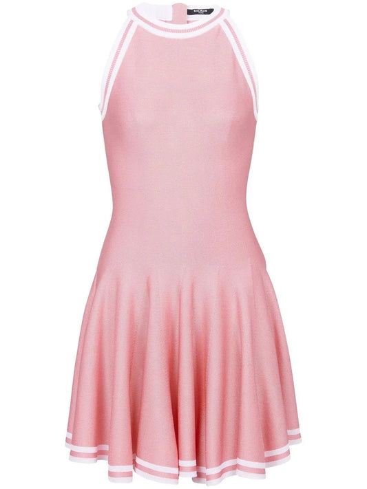 Contrast-Knit Sleeveless Skater Dress
