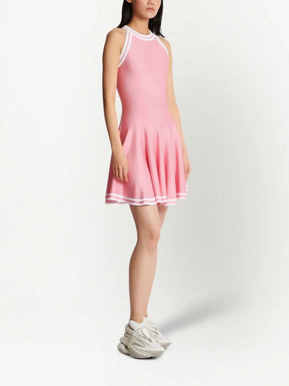Contrast-Knit Sleeveless Skater Dress