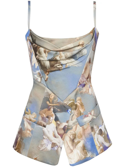Sky-Print Tailored Corset Top