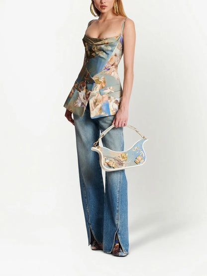 Sky-Print Tailored Corset Top