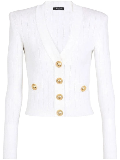 Pointelle-Knit V-Neck Cardigan