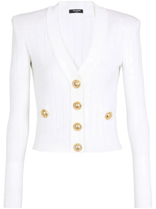 Pointelle-Knit V-Neck Cardigan