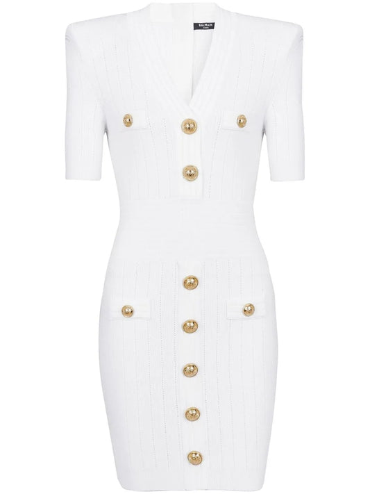 Knitted Button-Embellished Minidress