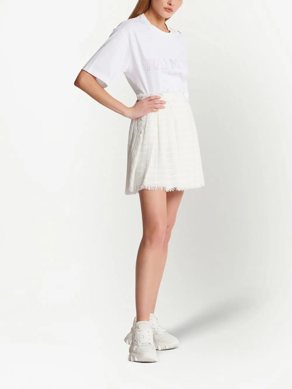 Pleated Tweed Miniskirt