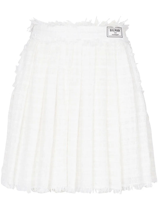 Pleated Tweed Miniskirt