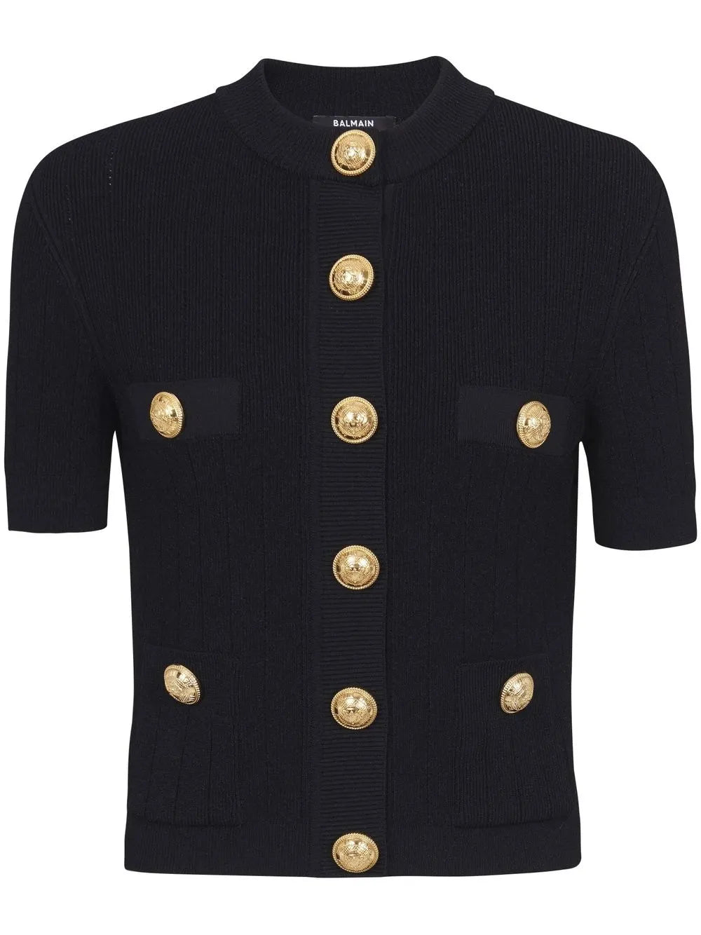 Embossed-Button Short-Sleeve Cardigan