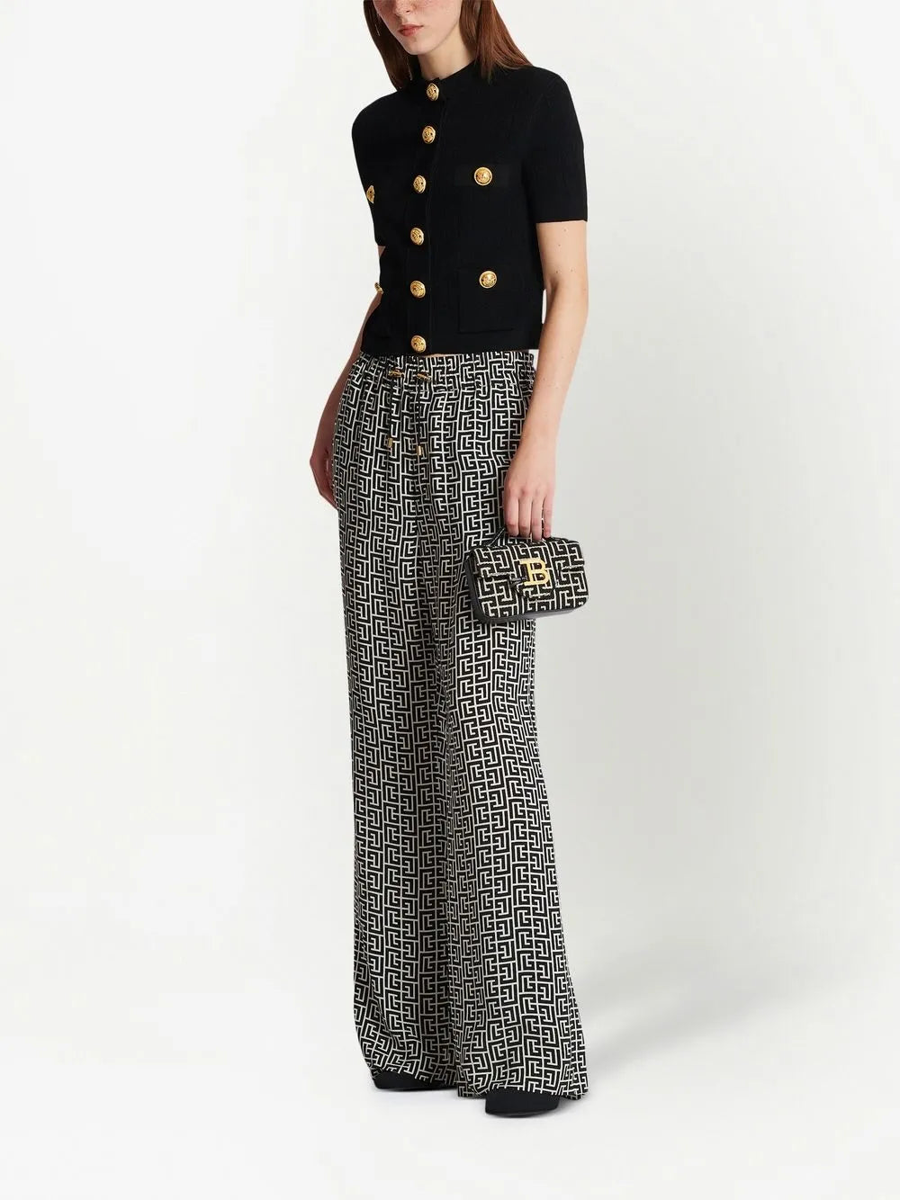 Embossed-Button Short-Sleeve Cardigan