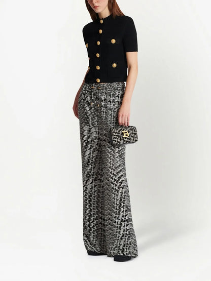 Embossed-Button Short-Sleeve Cardigan