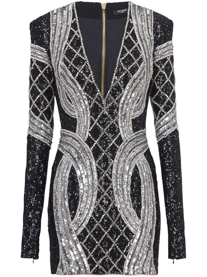 Silver All-Over Embroidered Dress