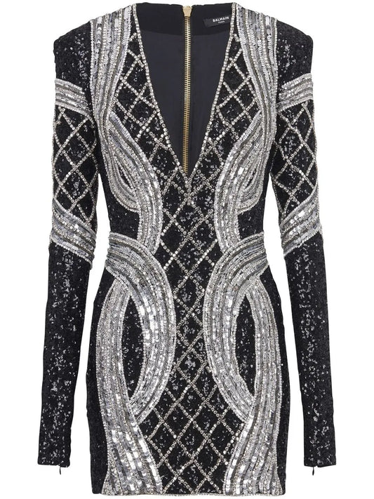 Silver All-Over Embroidered Dress