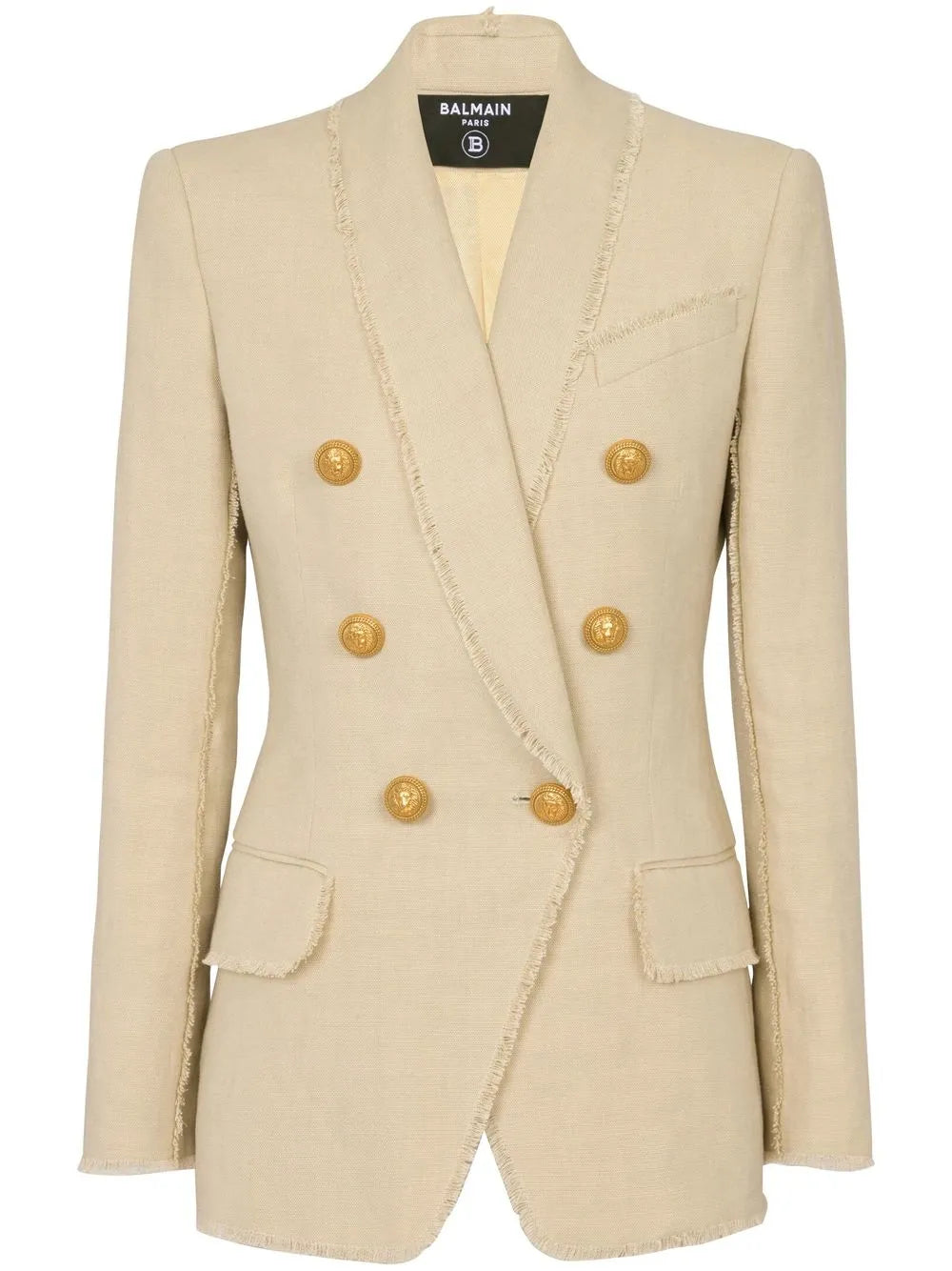 Double-Breasted Fray-Trimmed Blazer