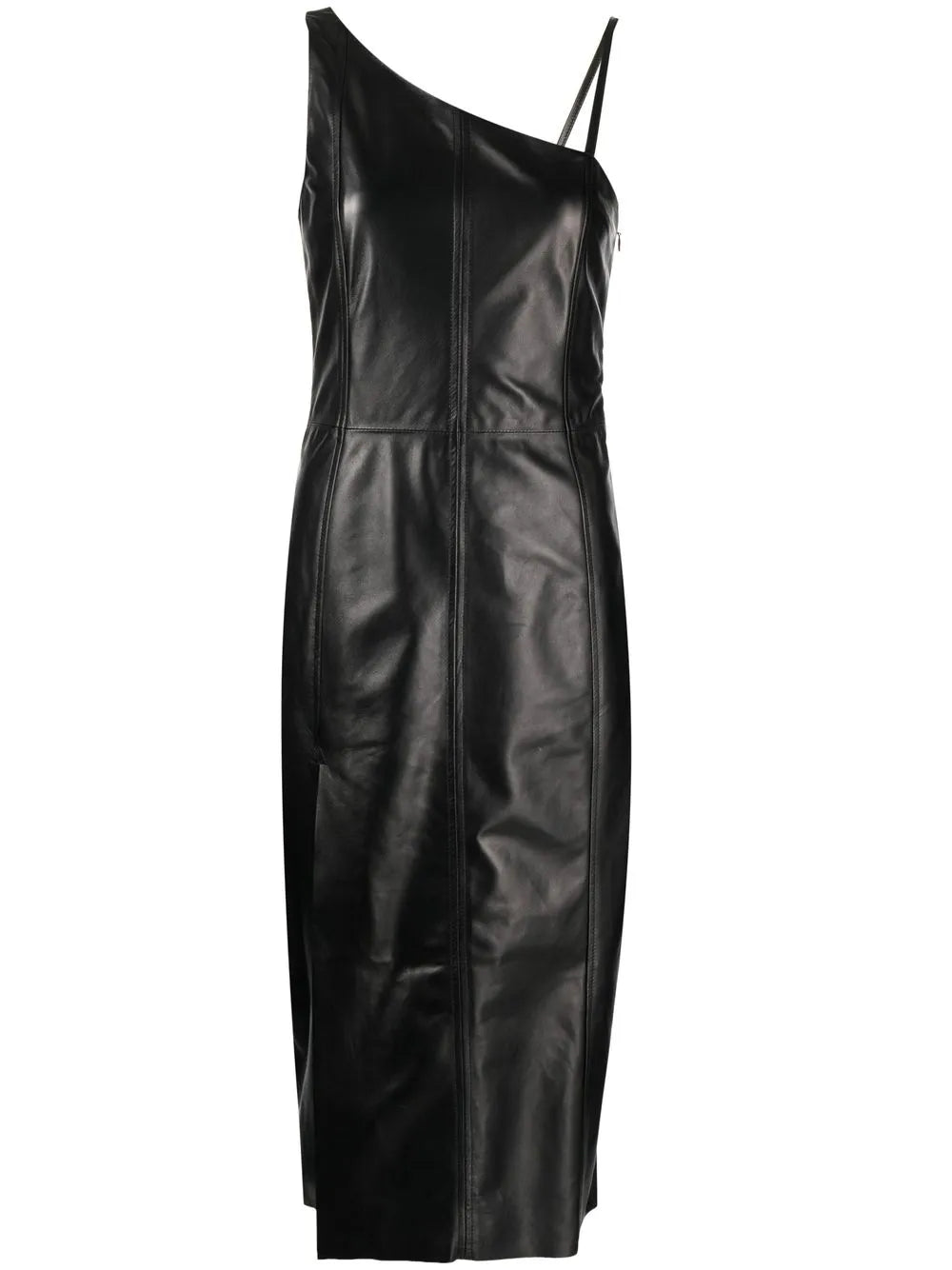 Asymmetric Leather Midi Dress