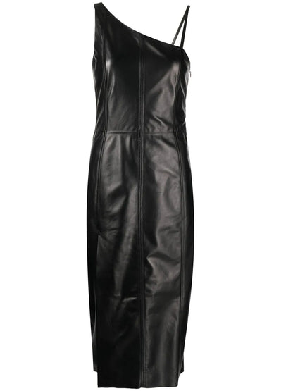 Asymmetric Leather Midi Dress