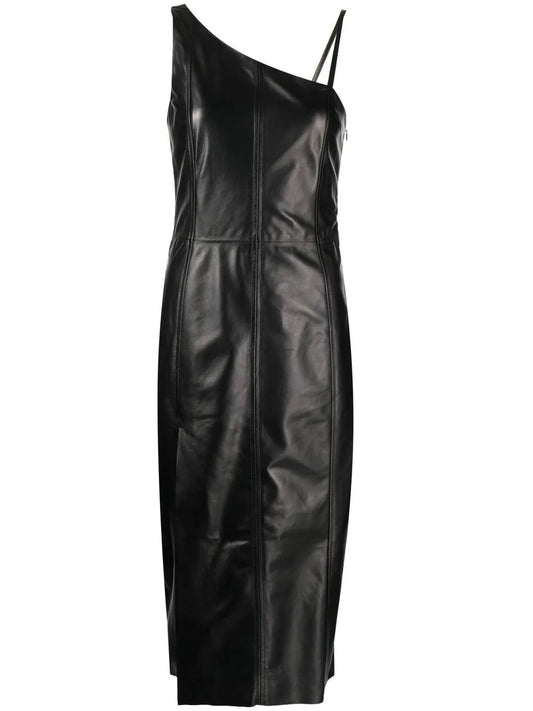 Asymmetric Leather Midi Dress