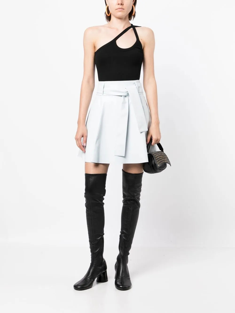 Tied-Waist Leather Skirt