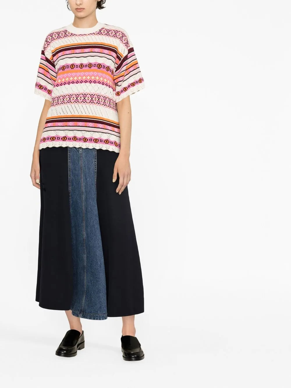 Abstract-Pattern Knitted Cotton Top