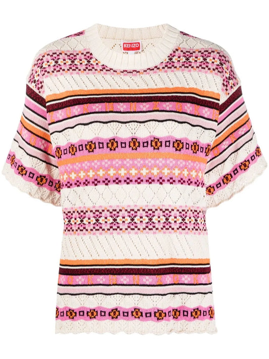 Abstract-Pattern Knitted Cotton Top