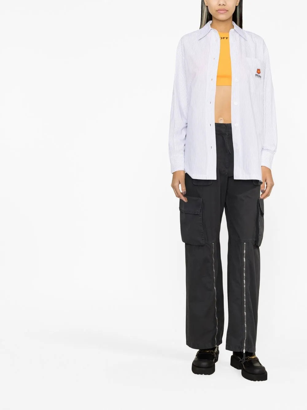 Embroidered-Logo Pinstripe Shirt