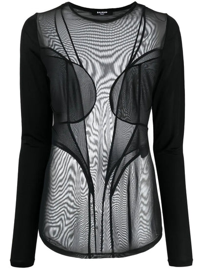 Semi-Sheer Panelled Top
