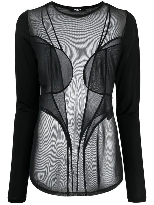 Semi-Sheer Panelled Top