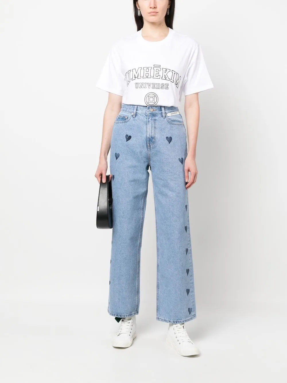 Heart-Print Flared Jeans