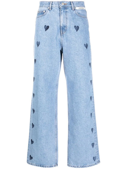 Heart-Print Flared Jeans