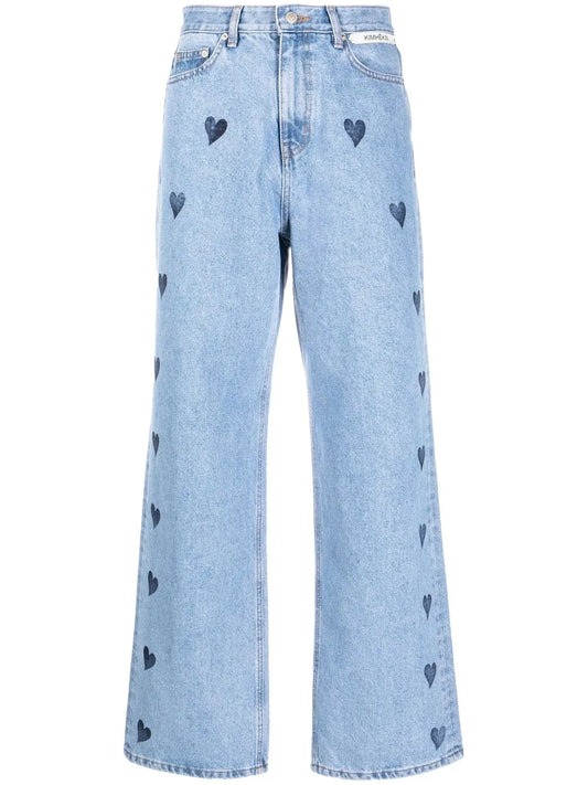 Heart-Print Flared Jeans