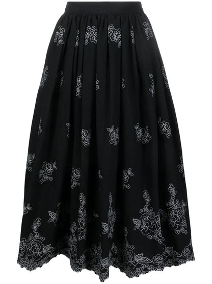 Fiona Floral-Embroidered Midi Skirt
