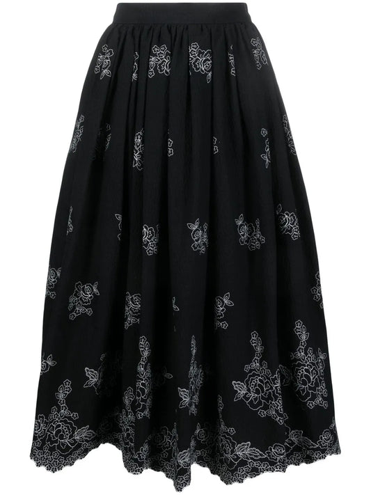 Fiona Floral-Embroidered Midi Skirt