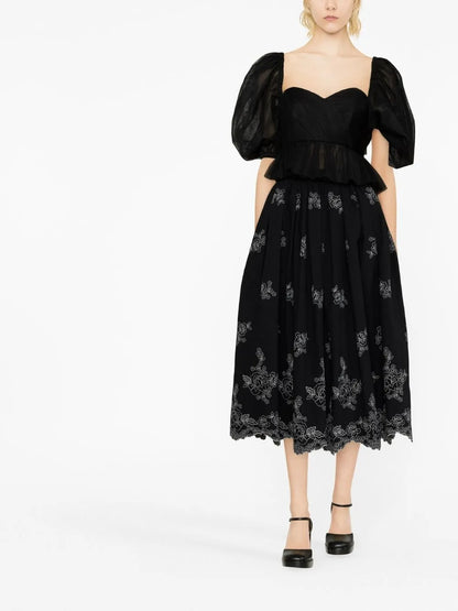 Fiona Floral-Embroidered Midi Skirt