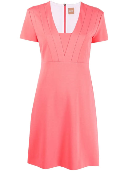 Square Neck Salmon Short Dress
