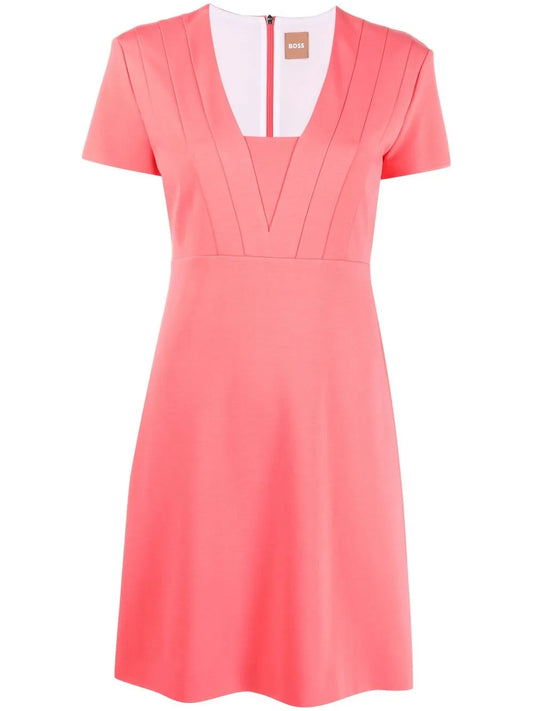 Square Neck Salmon Short Dress