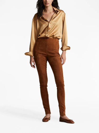 Velvet-Effect High-Waisted Leggings