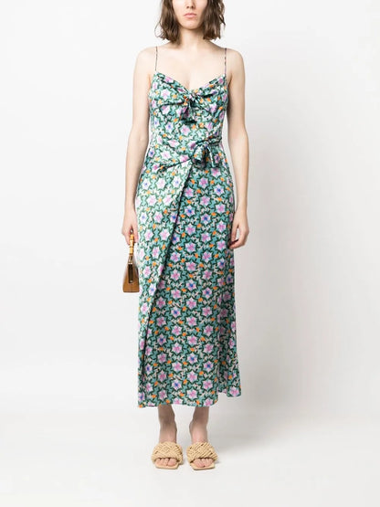 Floral-Print Silk Midi Dress