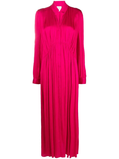 Pleated Long-Sleeve Dress