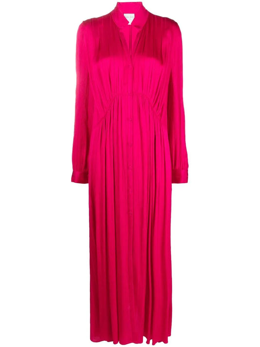 Pleated Long-Sleeve Dress