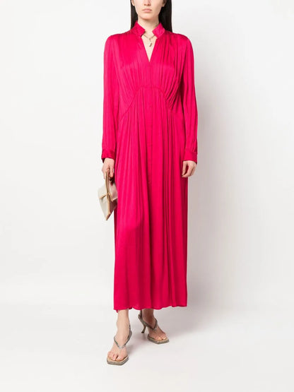 Pleated Long-Sleeve Dress