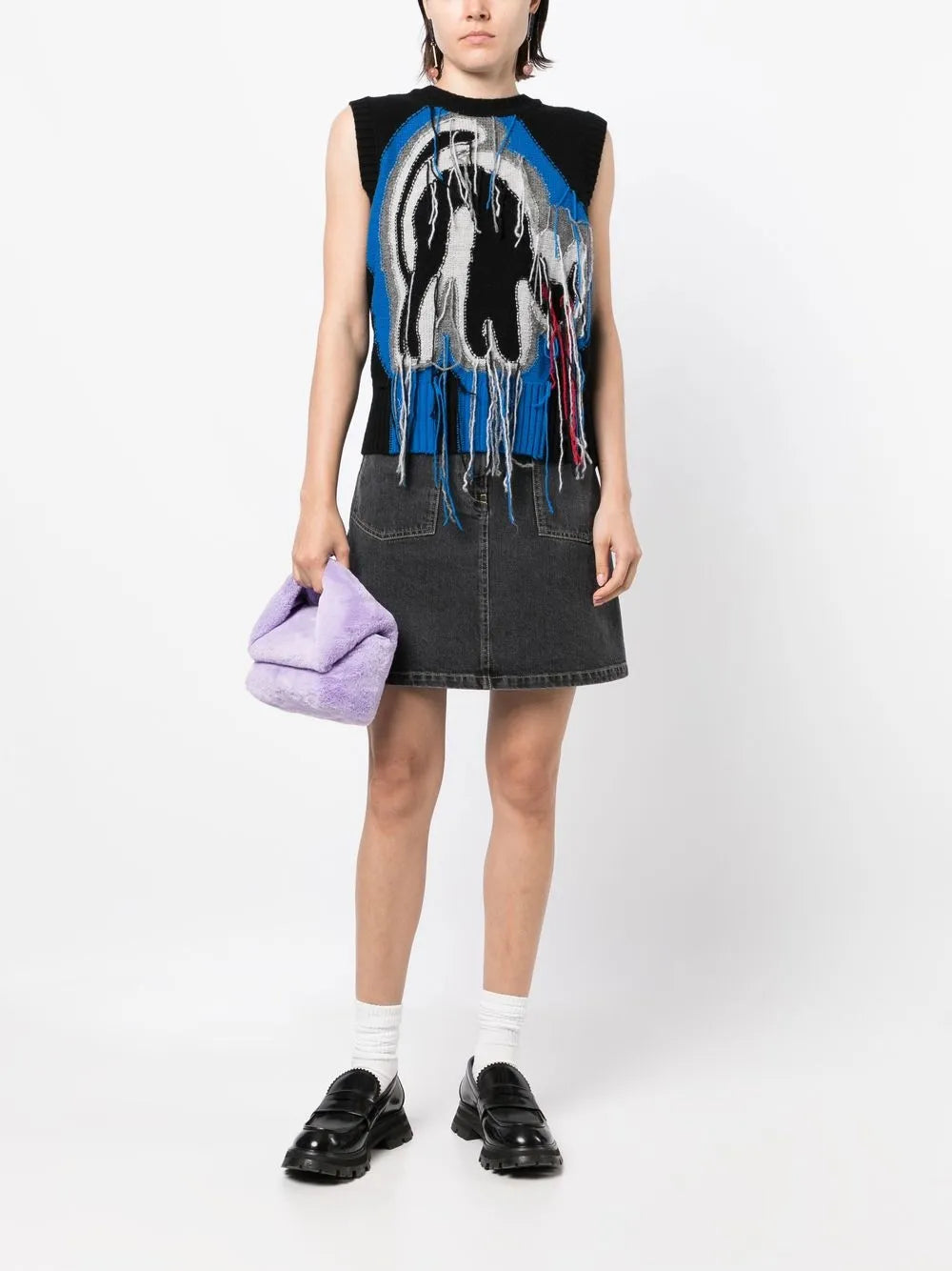 High-Waisted Bleached Denim Skirt