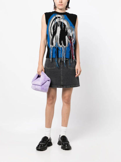 High-Waisted Bleached Denim Skirt