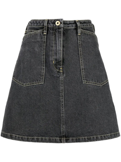 High-Waisted Bleached Denim Skirt