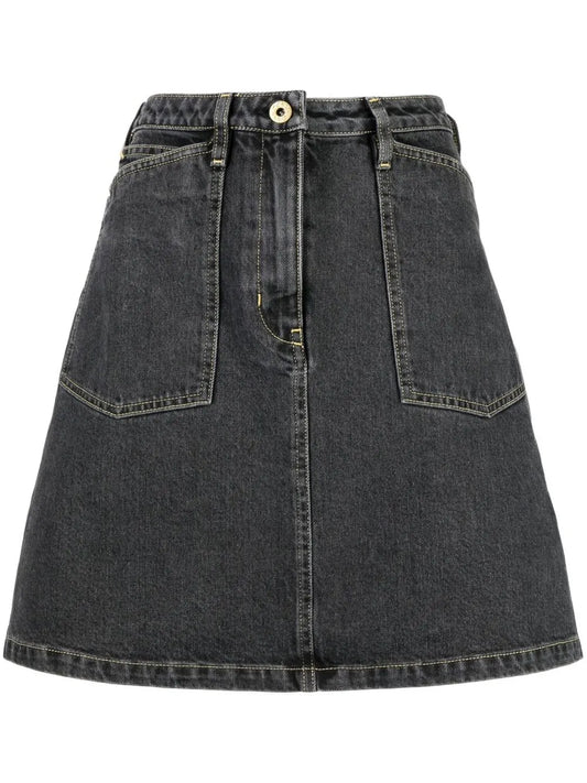 High-Waisted Bleached Denim Skirt