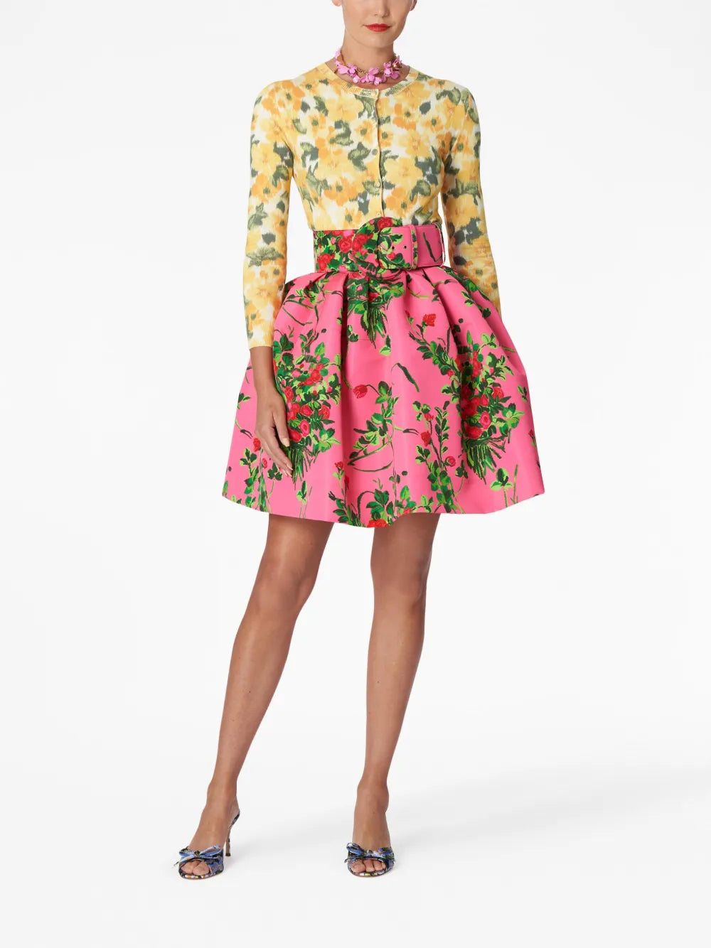 Floral-Print Fine-Knit Cardigan
