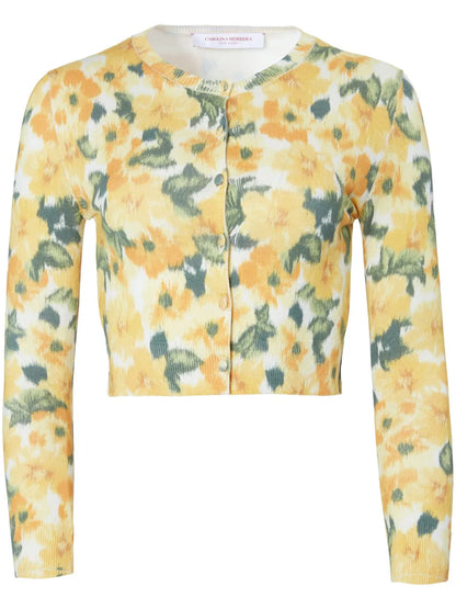 Floral-Print Fine-Knit Cardigan