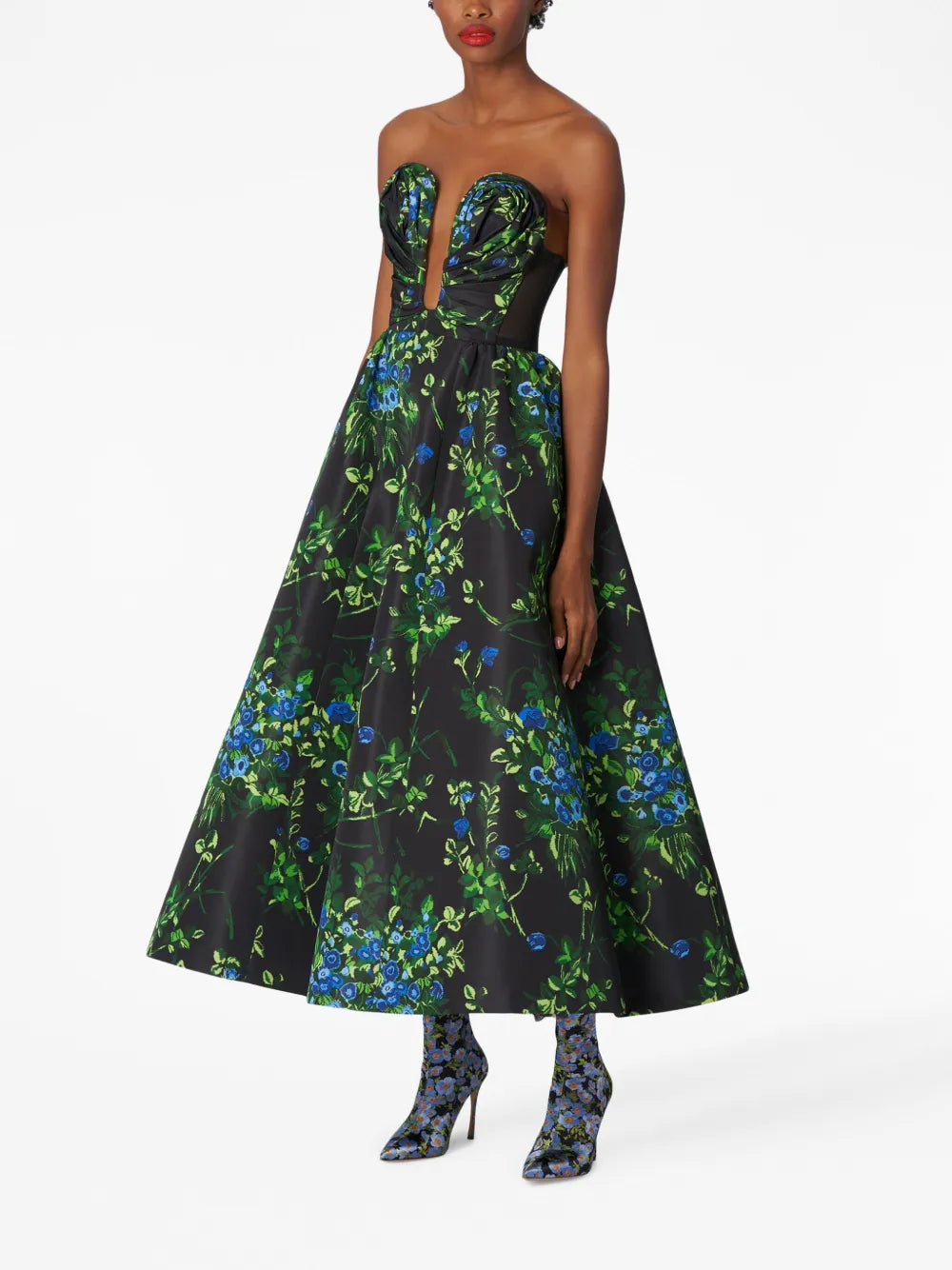 Floral-Print Draped Gown Dress