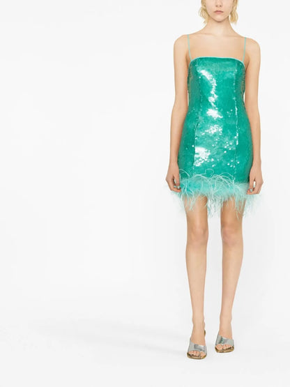 Feather-Trim Sequinned Minidress
