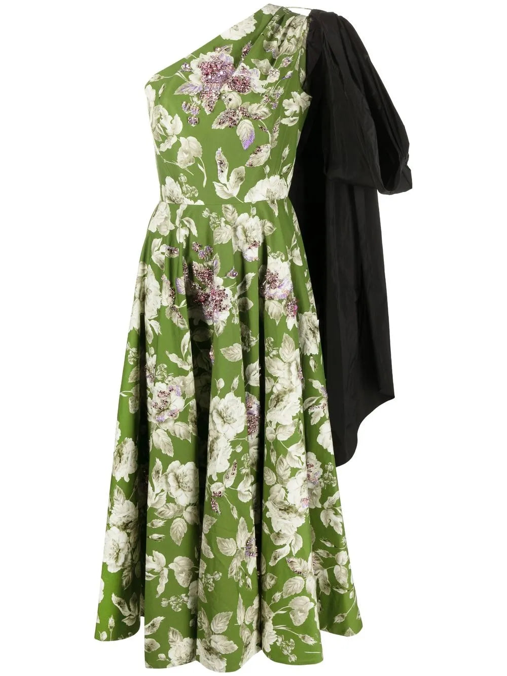 Asymmetric Floral-Print Midi Dress